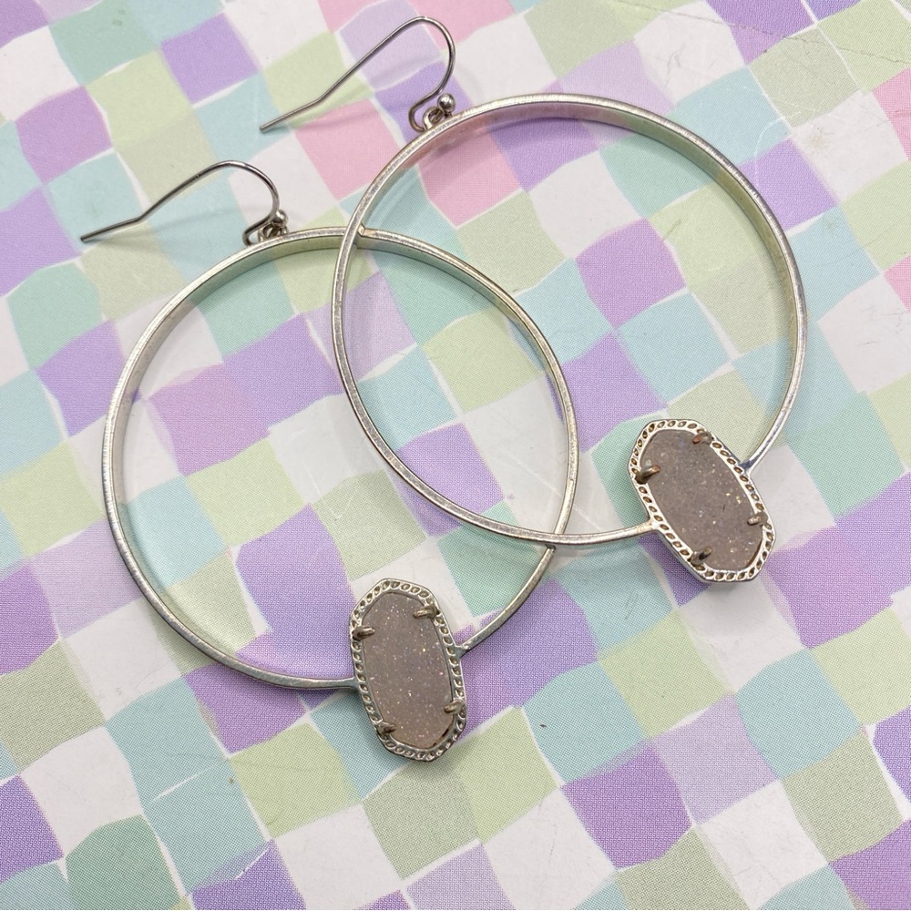KENDRA SCOTT Elora Hoop Earrings Silver With Iridescent Drusy